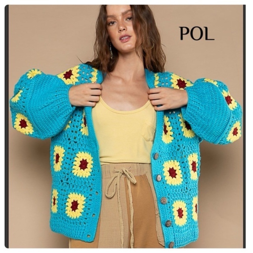 POL V neck crochet cardigan sweater size large NWOT